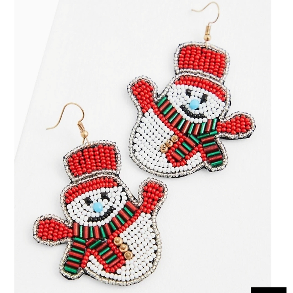 🆕HOLIDAY SNOWMAN BEADED STATEMENT EARRINGS